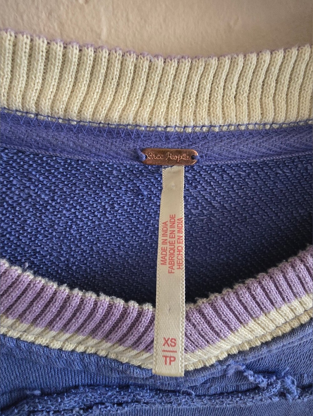 FREE PEOPLE, Rio Striped Hem Sweatshirt, Blue, Size XS - Picture 6 of 7